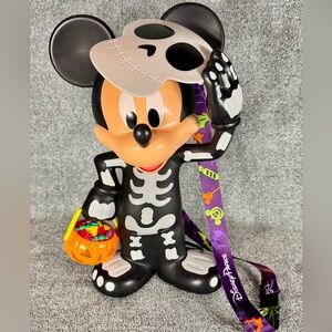 Disney Parks Mickey Mouse Skeleton Halloween Popcorn Bucket Glow In The Dark